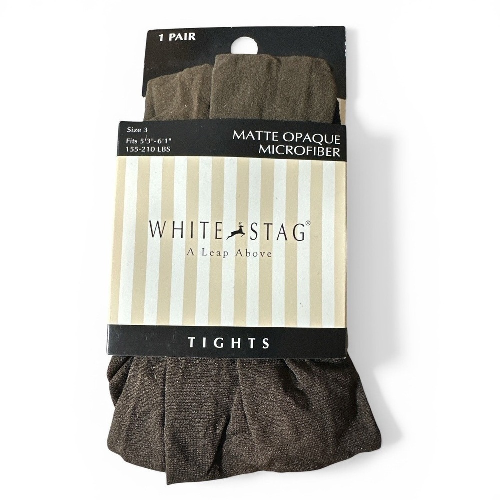 White Stag Matte Opaque Microfiber Tights Women Size 3 Brown 1 Pair New